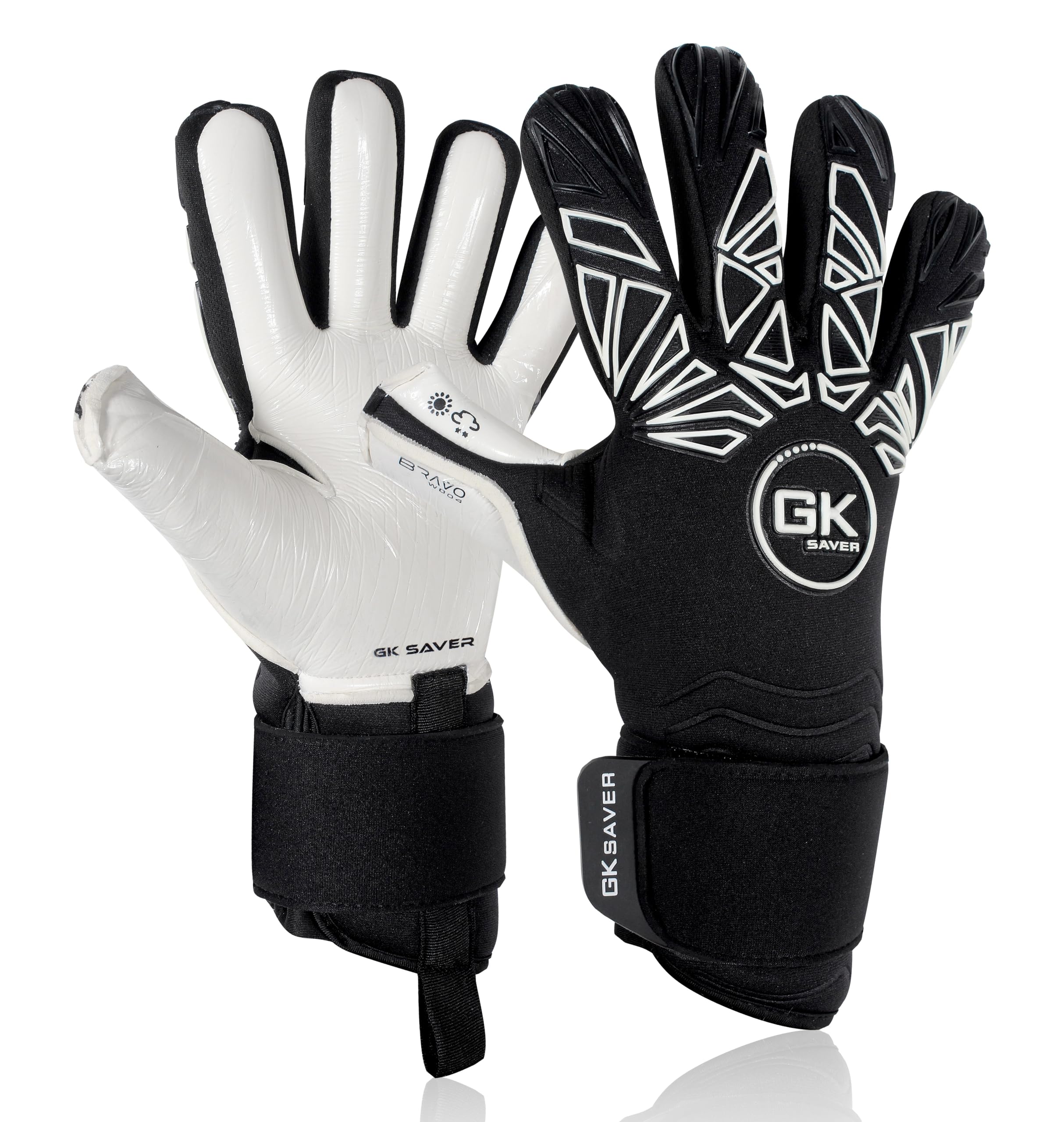 GK Saver Bravo WB04 Contact Pro Football Goalkeeper Goalie Gloves |Anti-Slip Grip Palms |Savefingers Technology |Goalkeeping Protection Size 6 to 11 (Bravo WB04, YF 11)