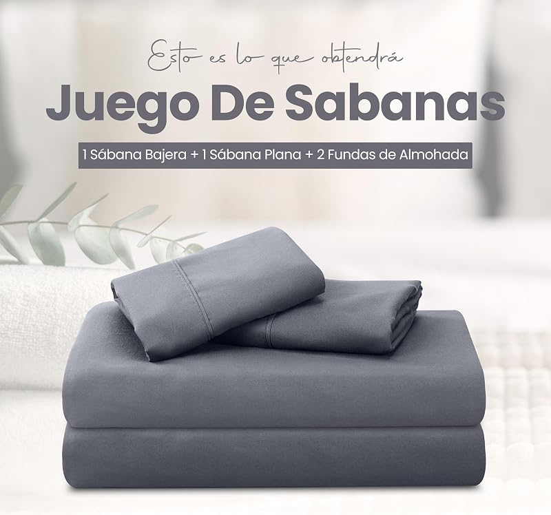 Juego de Sabanas 4 Piezas, 150x200cm, Gris — foto 3 de 6
