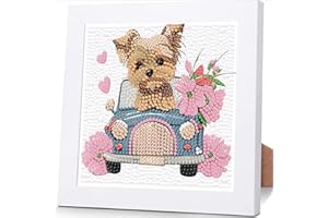 AJEPON Dog Diamond Art Kits for Kids with Frame,Animal Diamond Art for Kids Ages 8-12,Dog Diamond Painting Kits for Kids with Beautiful Package for Gift Home Wall Decor(7x7inch)