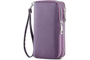 HAWEE Cellphone Wallet for Women Dual Zipper Long Purse with Removable Wristlet