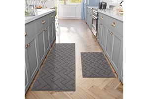 hicorfe Kitchen Rugs and Mats Sets,2 Pieces Super Absorbent Polypropylene Non-Slip Rug,Soft Comfort Floor Mat,Machine Washable for Kitchen,Hallway,Office,Sink,Laundry(20" x 31.5"+20" x 59",Grey)