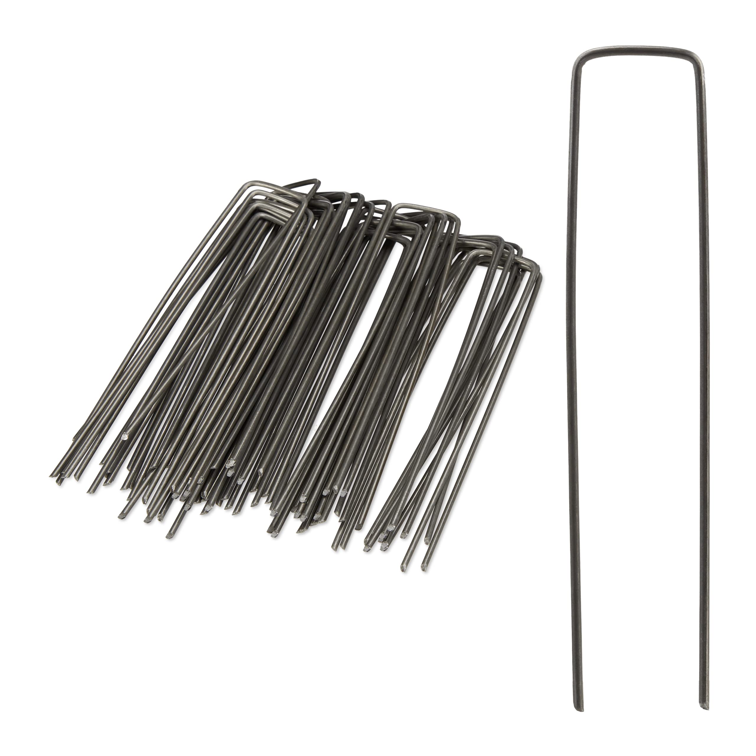Relaxdays Securing Pegs, Set of 50, Bevelled Tips, Drive Into The Ground, Weed Control, 15 cm Long, 2 mm Ø, Steel, Silver