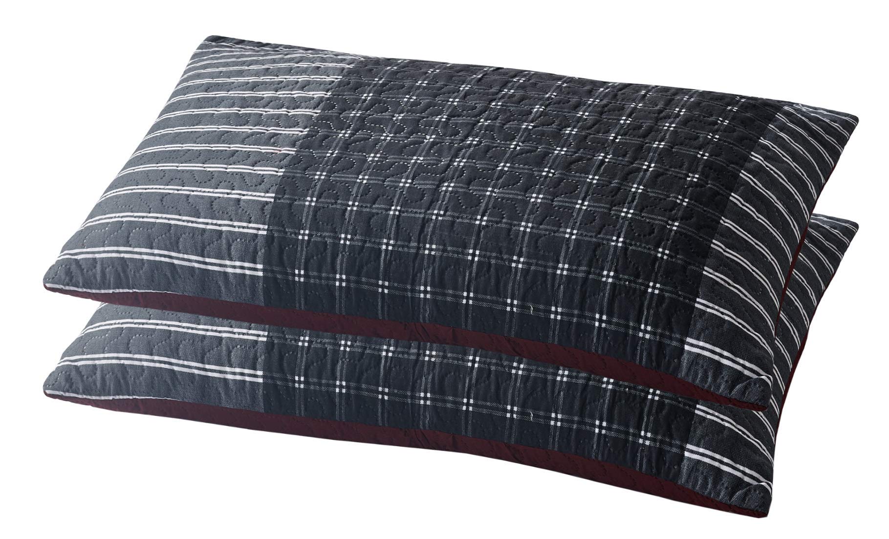 All American Collection Bedroom Modern Decorative Ultra Soft Pillow Shams Premium Quality Set of 2 (Queen / Full, Black/Grey / Red Plaid Shams)