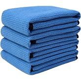 POLYTE Elite Microfiber Drying Towel (16x24, 4 Pack, Waffle, Blue)