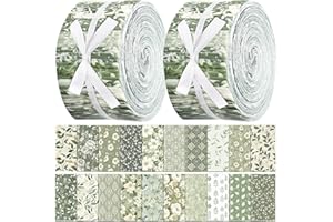 Ganeen 100 Pcs Sage Green Quilting Fabric Roll 2.56 Inch Fabric Squares Jelly Patchwork Precut Strips Bundles for Holiday Materials Craft DIY Sewing Cloths