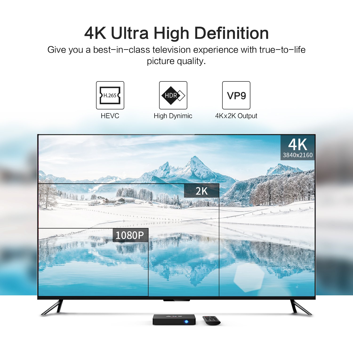 TICTID 2018 4K TV Box Android 7.1【2G + 16G】 avec Mini Clavier Touchpad AX9 Max WiFi IEEE 802.11 b/g/n 2.4G Quad-Core 64-bit True 4K Play H.265