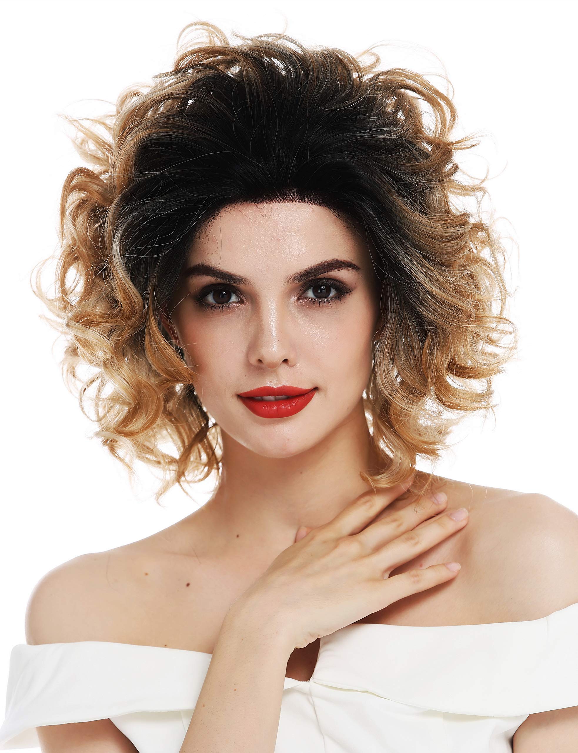 WIG ME UP - RGF-7281A-LF-R3488 wig women's wig lace front short shoulder length curls curly ombre black copper blonde highlights