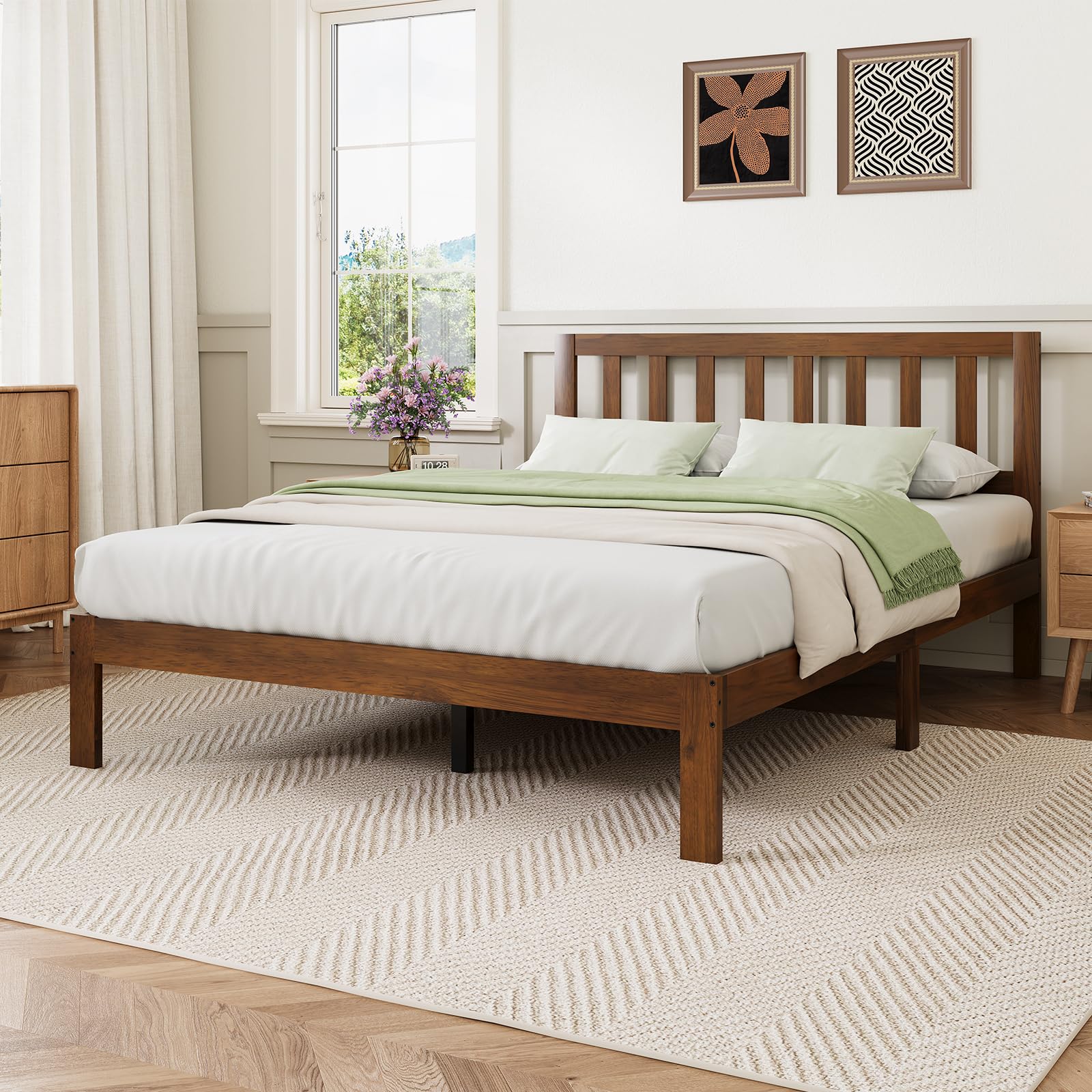 Photo 1 of ****parts only **** Novilla 12 Inch Full Size Bed Frame Solid Wooden Full Bed Frames with Headboard Wooden Classic Bed Frame Foundation, No Box Spring Needed, Easy Assembly, Walnut