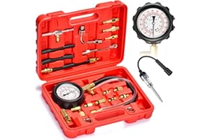 XIBETEO Universal Fuel Injection Pump Pressure Tester Kit with Spark Plug 0-140PSI Fuel Pressure Tester Gauge Diagnostic Tool