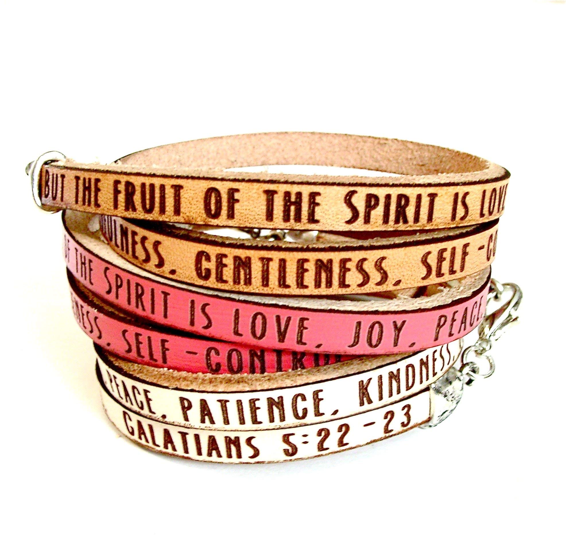 Fruit of the Spirit- Galatians 5:22-23 Daily Reminder Double Wrap Leather Bracelet