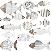 15 Pcs Wooden Fish Wall Decor Beach Nautical Coastal Theme Fish Wall Sculpture Lake House Ocean Decor Vintage Ornaments for Home Bathroom Bedroom