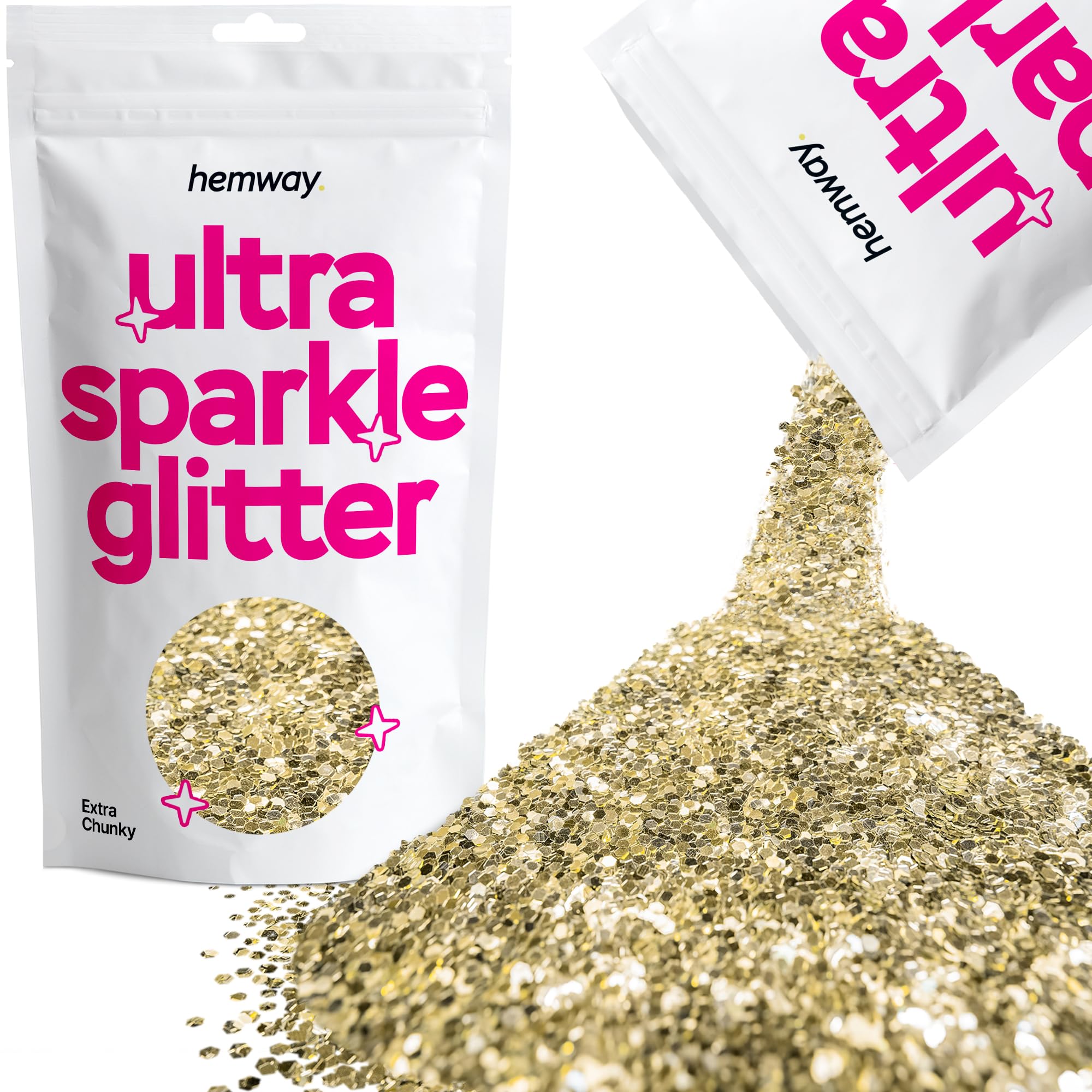 Hemway Ultra Sparkle Glitter Champagne Gold 100g Extra Chunky | Glitter for Arts & Craft, Makeup, Nail Art, Crafting, Card Making, Sparkle Decoration