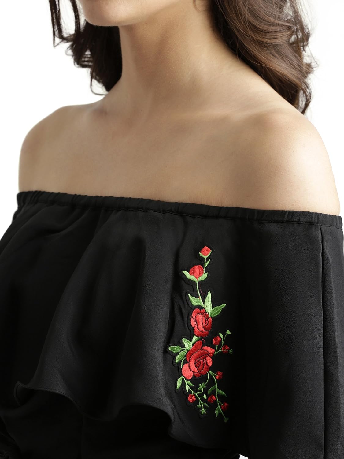 miss chase women's black off-shoulder embroidered jumpsuit