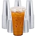 Green Direct 24 oz. Disposable Plastic Clear Cups with Strawless Sip Lids for Iced Coffee 100