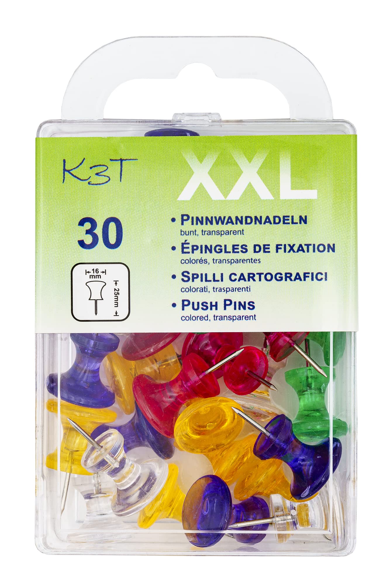 K3T Push pins, Assorted Colours, 16 x 25 mm