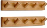 LARHN Wooden Coat Hooks Wall Mounted 5 XL Hooks 42cm 2 Pack All Fixings