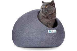 Feltcave Medium Cat Cave Bed | Grey | Cute and Cozy Cat Cave Handcrafted Merino Wool | Hideaway for Indoor Cats | Warming Nest for Kitty | Washable Wool Fabric - Gift for Pets