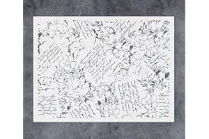 G GSS DESIGNS GSS Designs French Script Vintage Letter Stencils 12x16Inch French Romantic Poems and Flowers Stencils for Painting Walls Wood Furniture Crafts Floral Wall Stencils