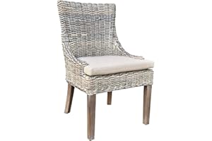 AFD Home Alfresco Kuba-Weave Wicker Dining Chair, Patio Seating, Savannah Wash, 21.5 Inches x 24 Inches x 36 Inches
