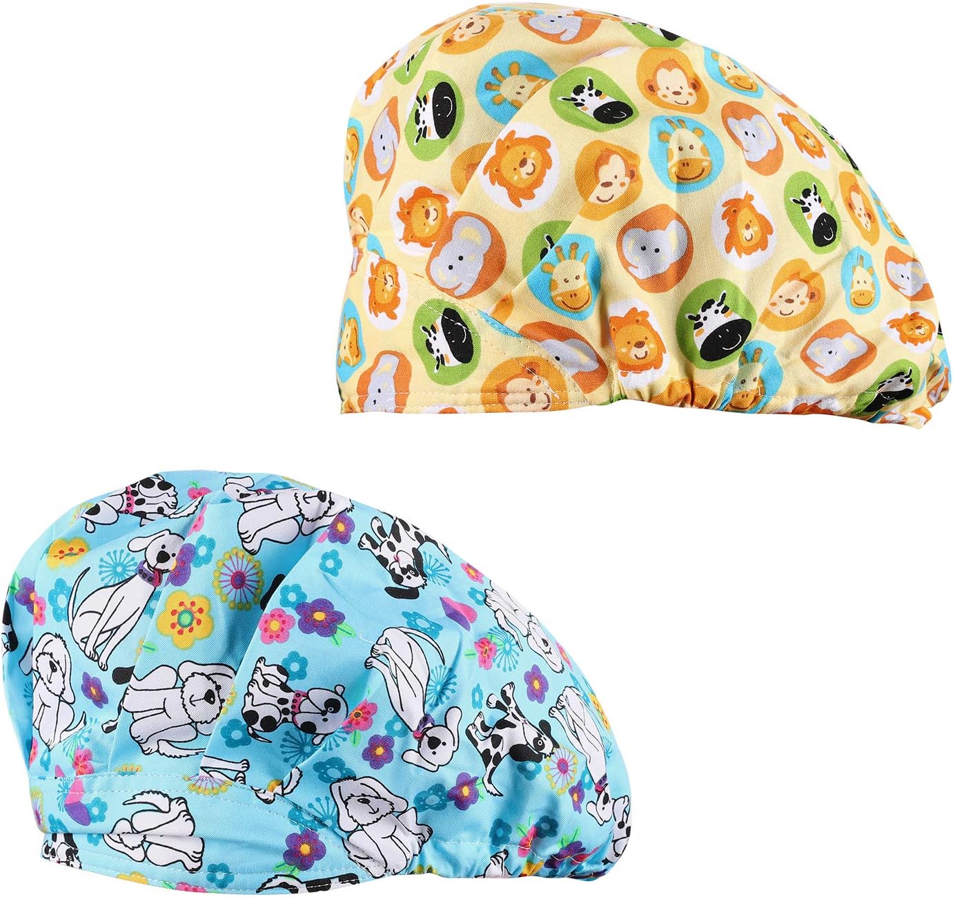 Cascacy 2 Pack Women's Adjustable Cotton Scrub Cap, Bouffant Hats with Sweatband, Multi Color