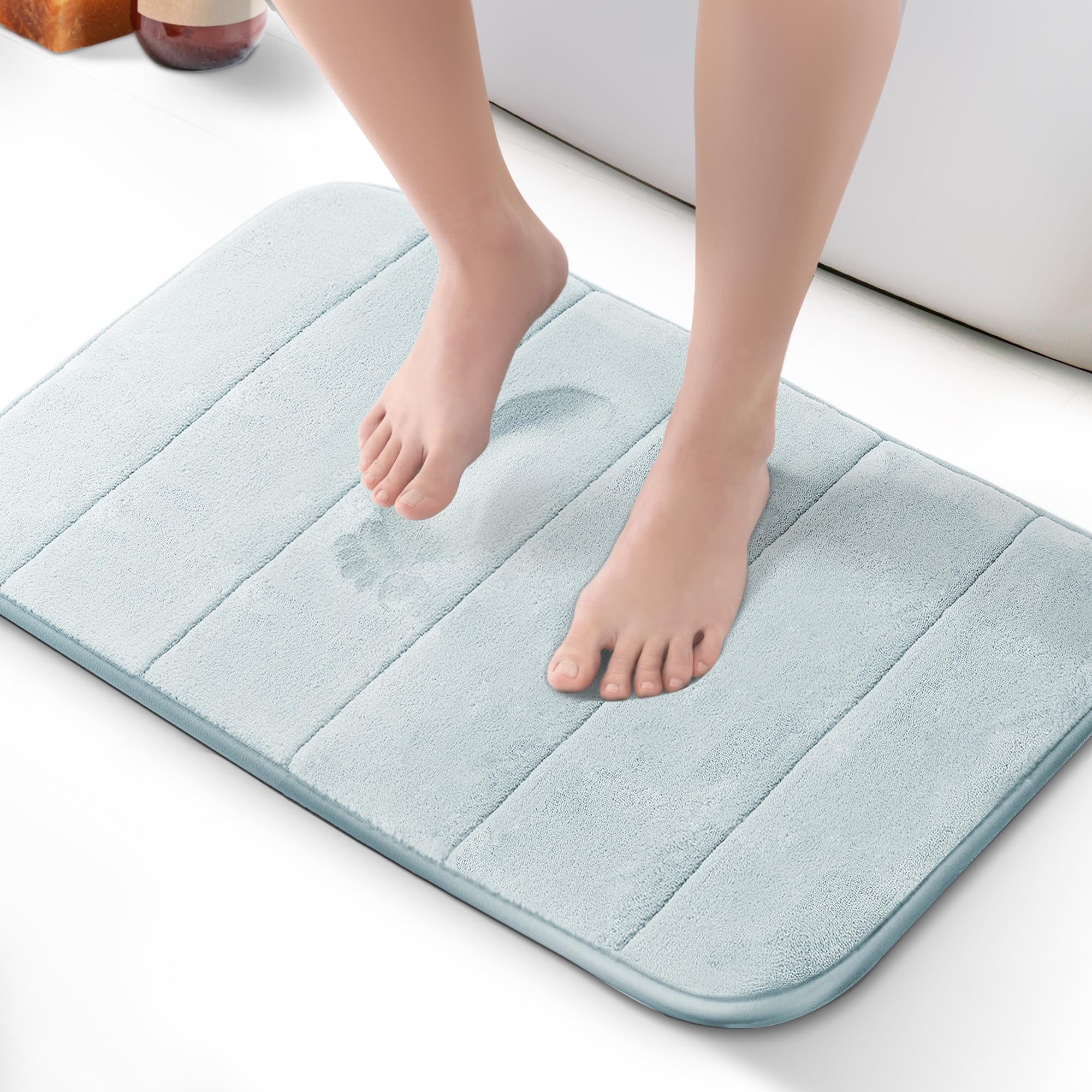 KEPLIN Memory Foam Bath Mat - Ultra-Soft, Highly Absorbent, Non-Slip, Machine Washable - Luxurious Comfort for Home & Bathroom Floors (Light Blue, 40 x 60cm)