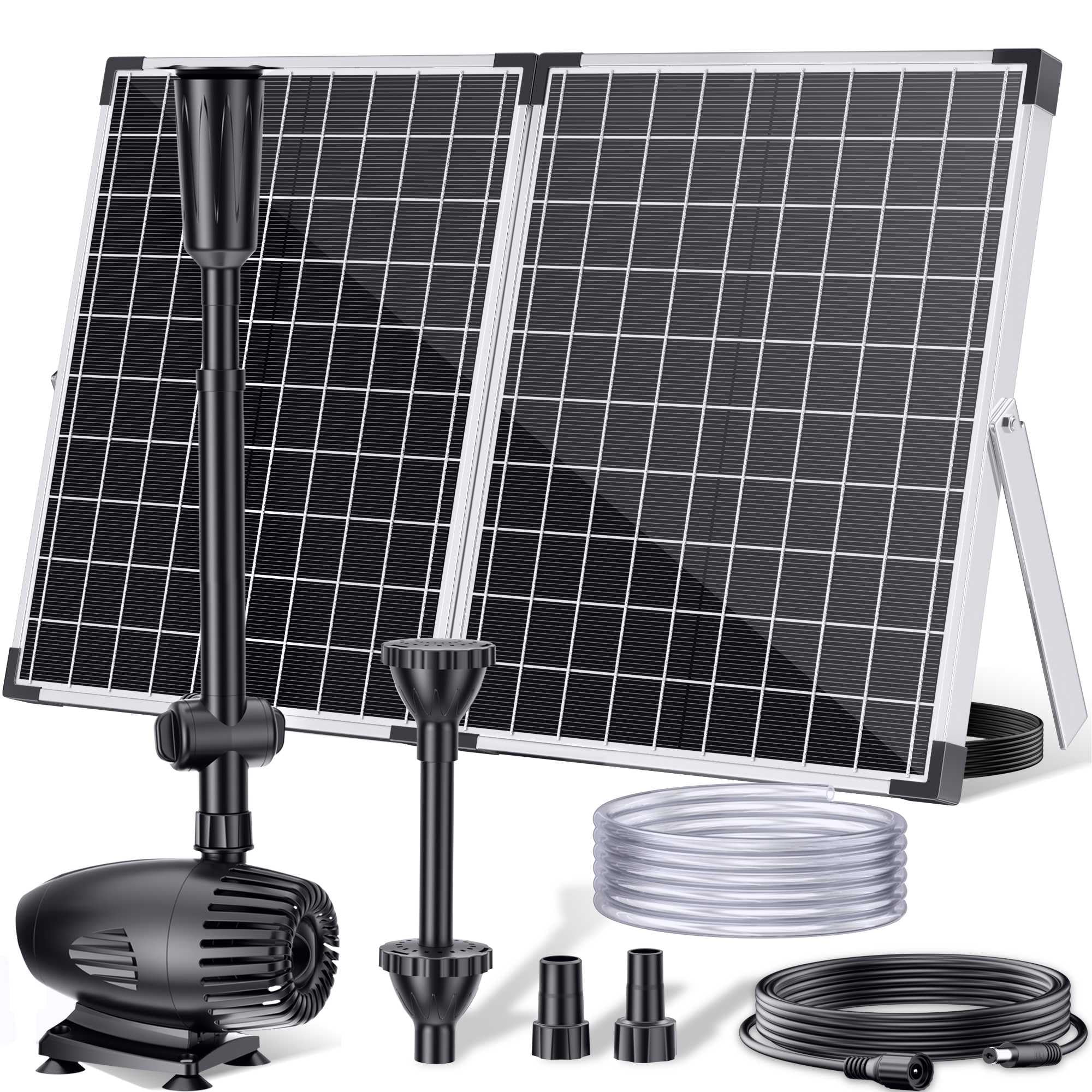 Photo 1 of POPOSOAP 55W Solar Fountain Pump for Outdoor Pond, 480GPH Solar Pond Pump with Dry-Run Protection, Solar Powered Water Pump with PVC Tubing, 17Ft Cord for Ponds, Garden, Waterfall, Hydroponics