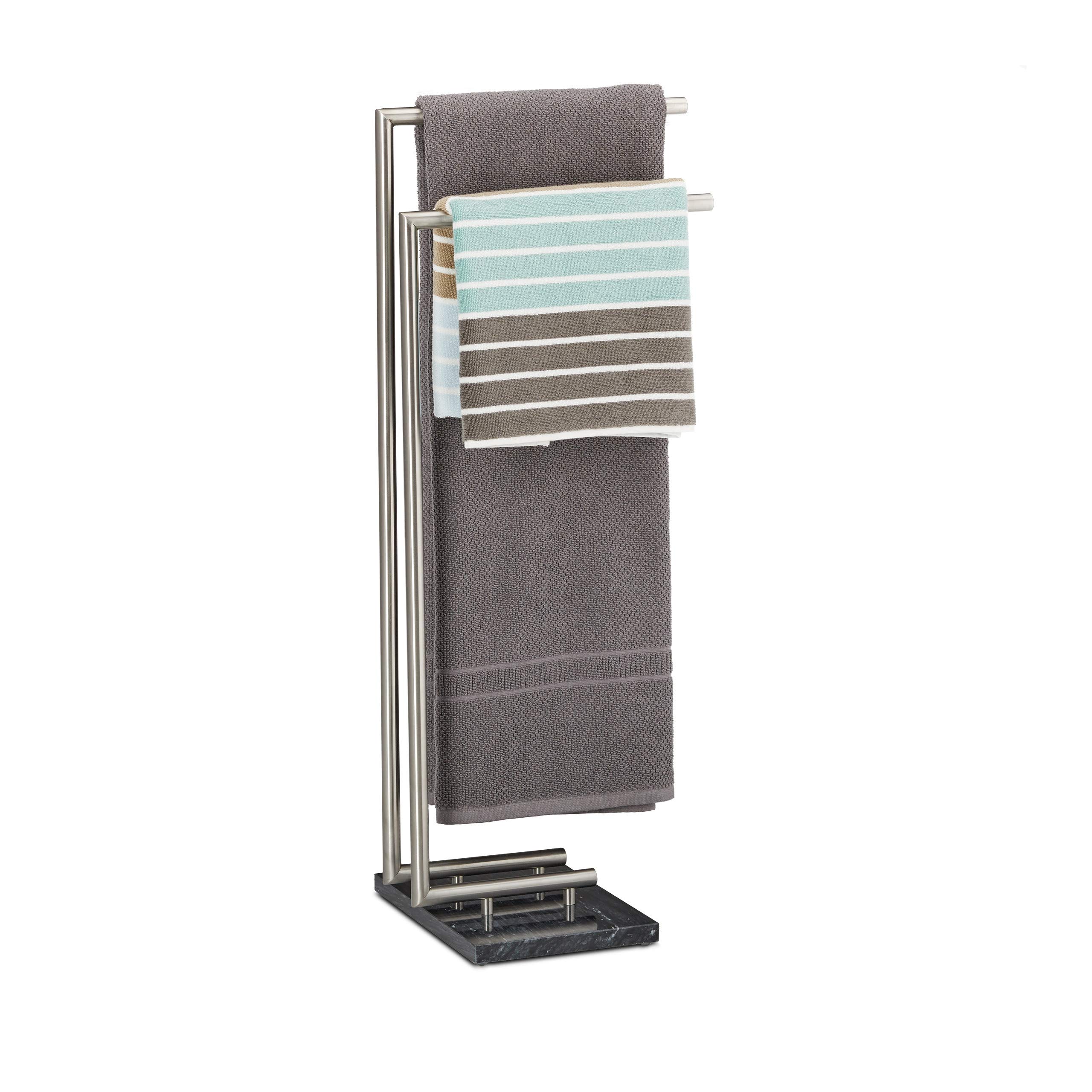 Relaxdays PIERRE Towel Holder, Freestanding Towel Rail, Marble Base, HxWxD: 84 x 34 x 30 cm, Black