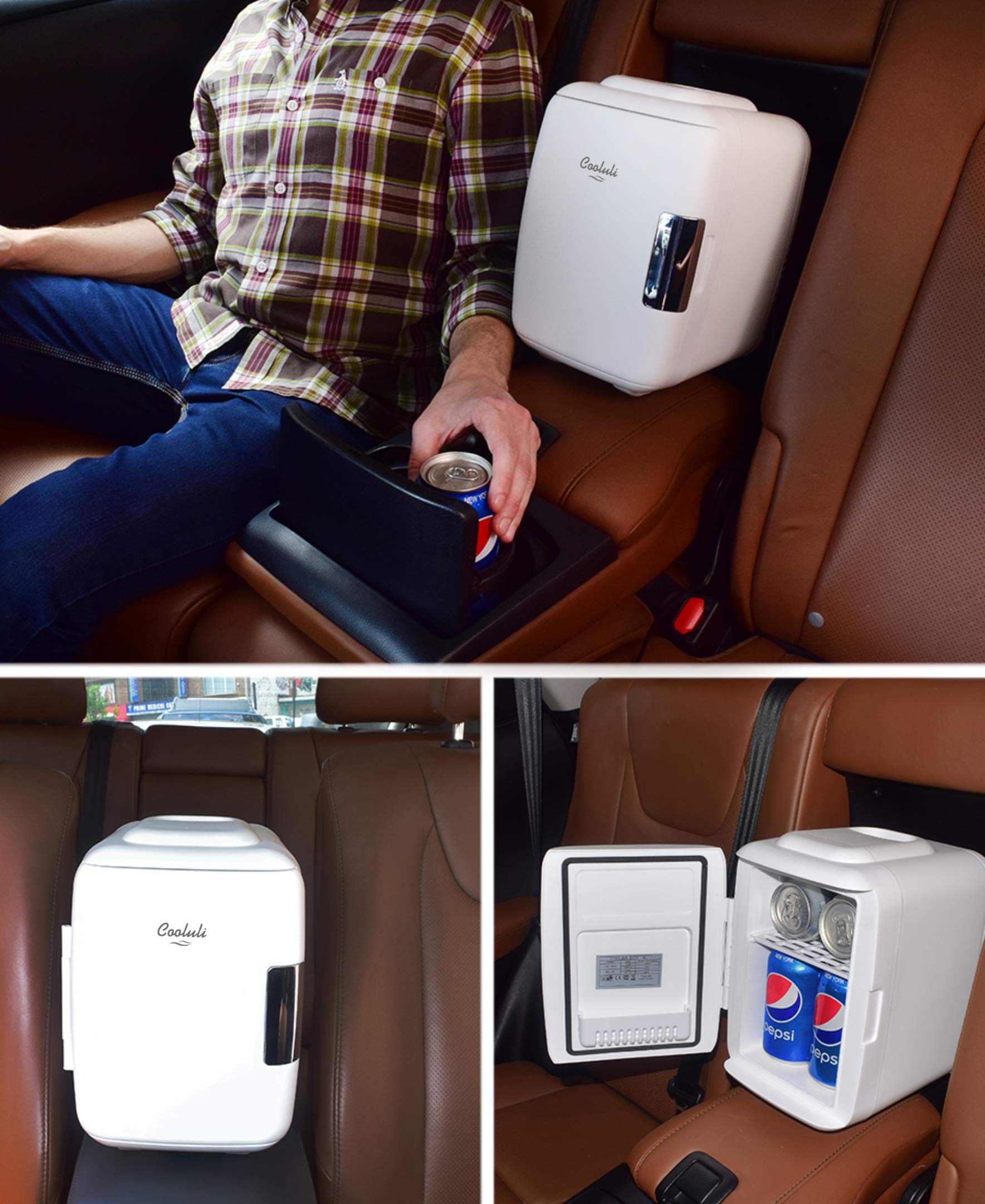 Cooluli Mini Fridge Electric Cooler and Warmer (4 Liter / 6 Can): AC/DC Portable Thermoelectric System w/ Exclusive On the Go USB Power Bank Option (Cow)