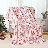FuWeave 50 x 60 Inches Pink Gingerbread Christmas Throw Blanket Cute Soft Warm Lightweight Blanket for Sofa Bed Gift Decor