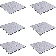 Pure Garden 6-Pack Polypropylene Interlocking Patio Deck Tiles - Weather-Resistant Outdoor Flooring for Balcony, Porch, and Garage (Gray)