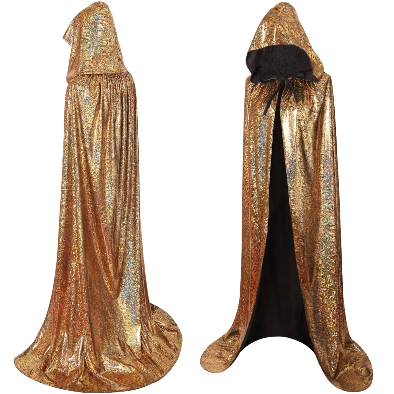 Full Length Sequin Cape Bling Bling Adult Glitter Cloak 1970's Abba Costumes for Halloween Christmas Mardi Gras Carnival Mama Mia Retro Party (Gold, 150CM)