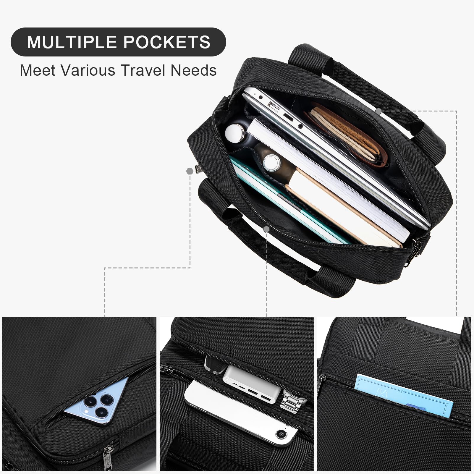 SUCIKORIO Umhängetasche Herren Groß, Multi-Pocket Schultertasche Herren Laptop 14 Zoll 28x33x10cm Wasserdicht Oxford Sling Crossbody Bag Schwarz Herrentasche Mit Oberem Griff für Arbeit, Reise 5
