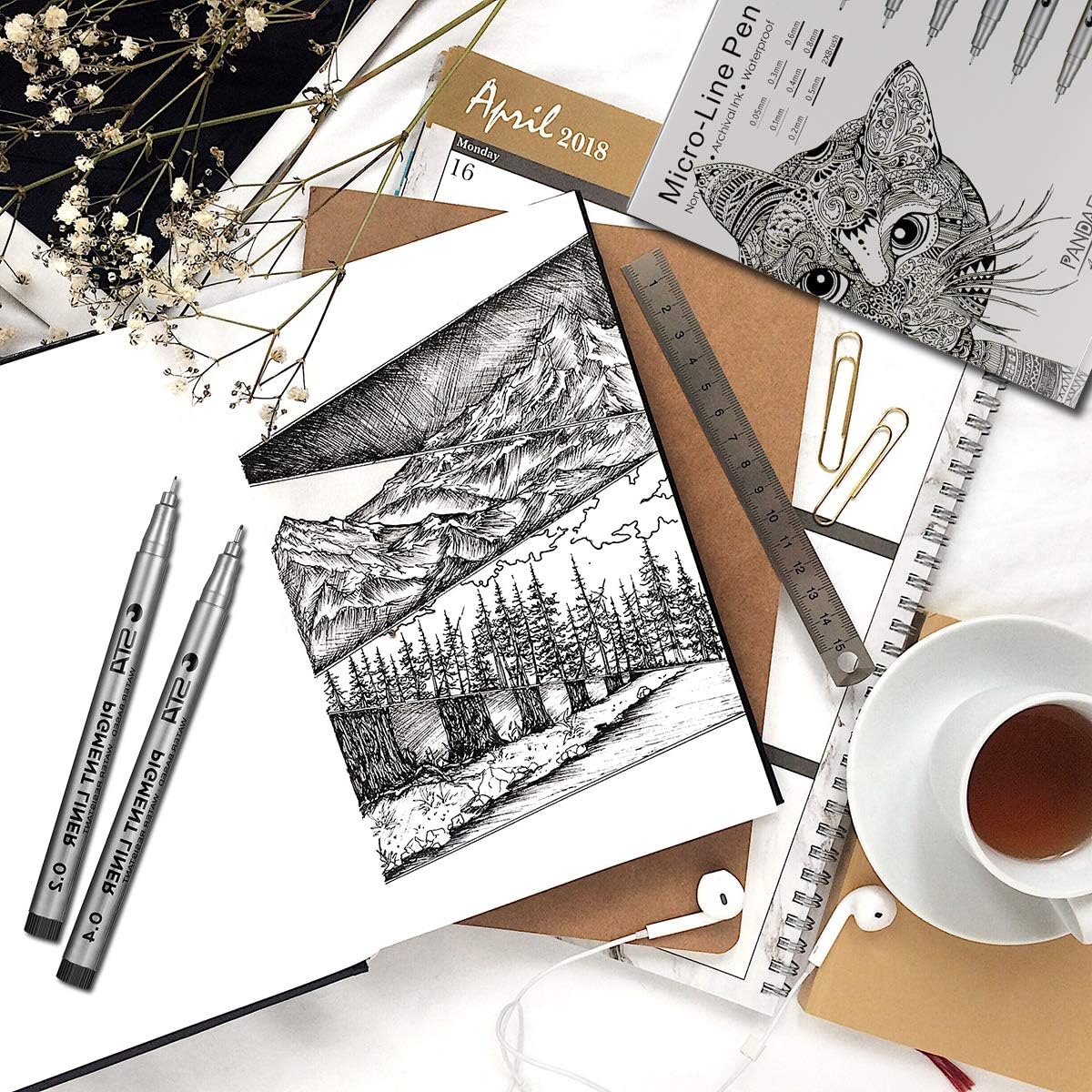 PANDAFLY Black Micro-Pen Fineliner Ink Pens - Precision Multiliner Pens Micro Fine Point Drawing Pens for Sketching, Anime, Manga, Artist Illustration, Bullet Journaling, Scrapbooking : Office Products