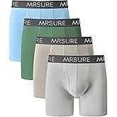 MrSure Men's Underwear Boxer Briefs Multipack with Breathable Moisture-Wicking Comfort and Assorted Colors (4 Pack)