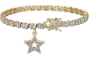 MORGAN & PAIGE Rhodium / 14k Rose Gold / 18k Yellow Gold Plated Bronze Charm Bracelets with Diamond Accent S-Link Chain, Tennis Bracelets for Women, 7.25"