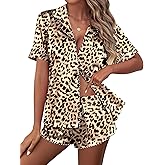 Ekouaer Silk Satin Pajamas Set Short Sleeve Pj Sets Black & White Contrast Piping Pjs Button Down Lounge Sets 2 Piece