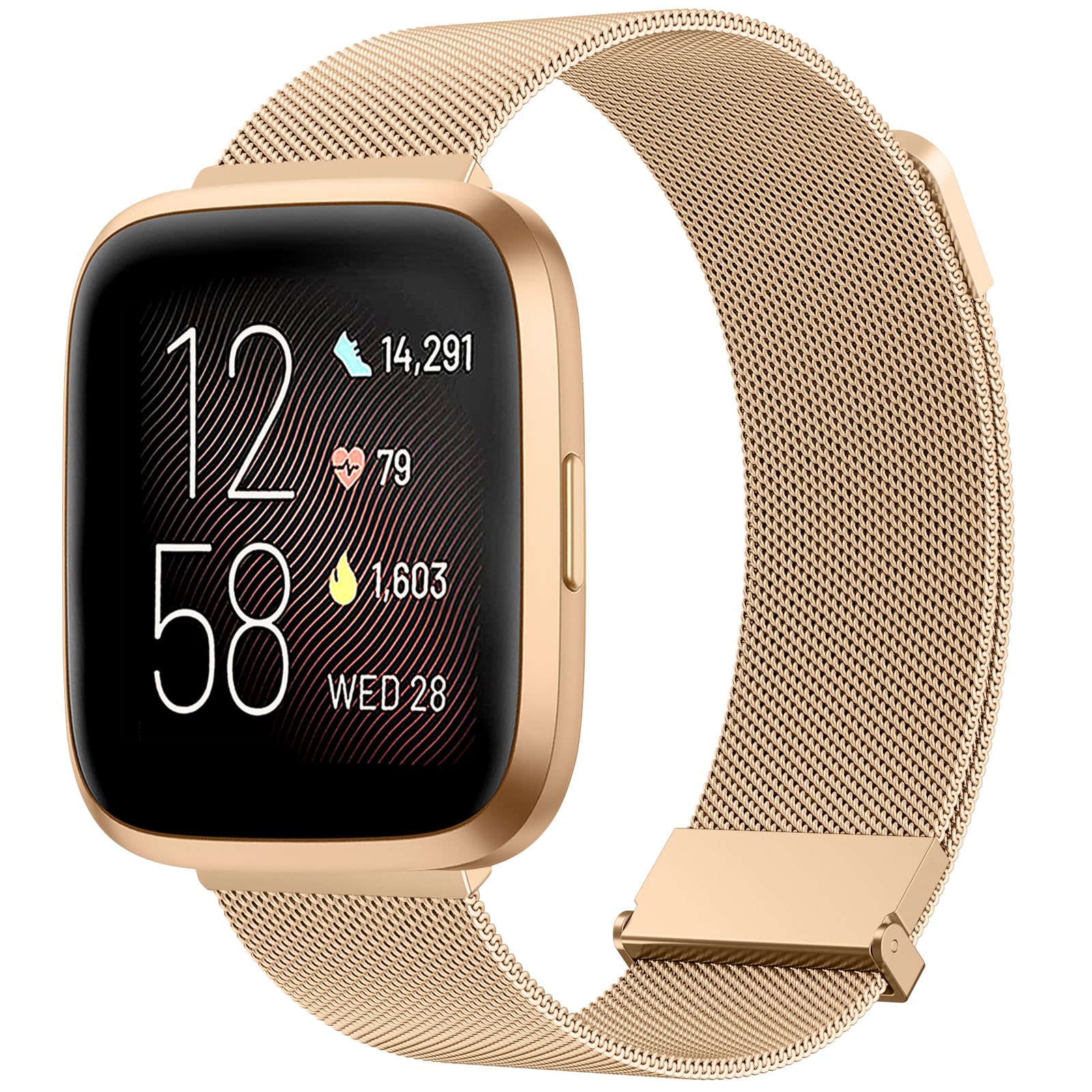 Tobfit Strap for Fitbit Versa & Versa 2 - Breathable Stainless Steel Mesh Loop Adjustable Replacement Strap for Women & Men (Rose Gold)