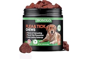 HOSOLO Flea and Tick Prevention Chews for Dogs Flea Treatment Oral Flea Pills for Dogs All Breeds and Ages Treatment Chewable (Chicken Flavor) Pest Control & Natural Defense Made in USA, 120 Tablets