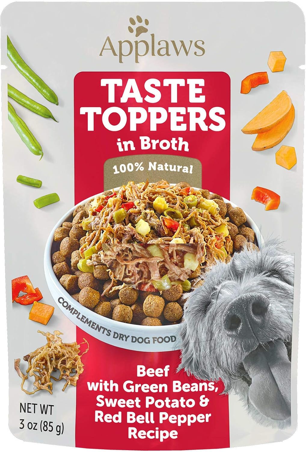 Applaws Taste Toppers Beef, Green Bean & Sweet Potato in Broth Wet Dog Food, 3 oz.