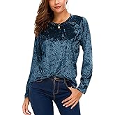 Urban CoCo Women's Vintage Velvet T-Shirt Casual Long Sleeve Top