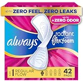 Always Radiant Feminine Pads for Women, Flexfoam Pads with Wings, Size 1, Regular Absorbency, Lightly Scented, 42 Count