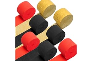 LAGYDSOVEF 8Rolls 656Ft Black Red Crepe Paper Streamers Gold Paper Party Streamers for Birthday Wedding Bridal Baby Shower New Year Christmas Halloween Decor Casino Theme Party Decorations Craft Supplies