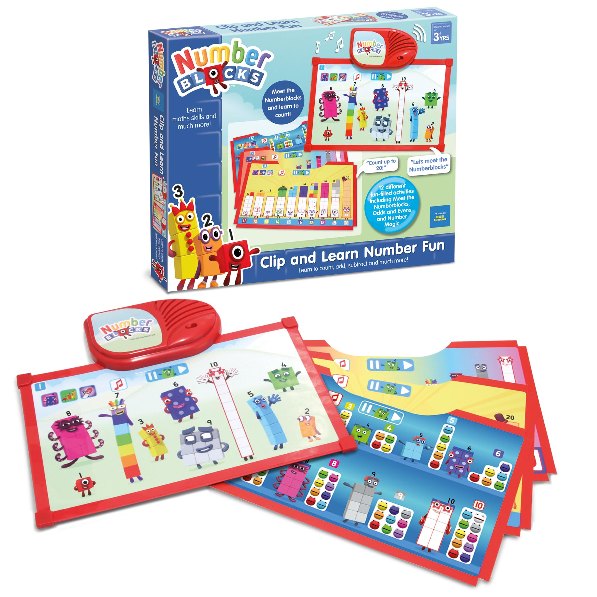 Numberblocks - Clip and Learn Number Fun Interactive Maths Toy - 12 Activities with Numbers 1-20, Counting, Addition & Subtraction Skills Development for Ages 3+