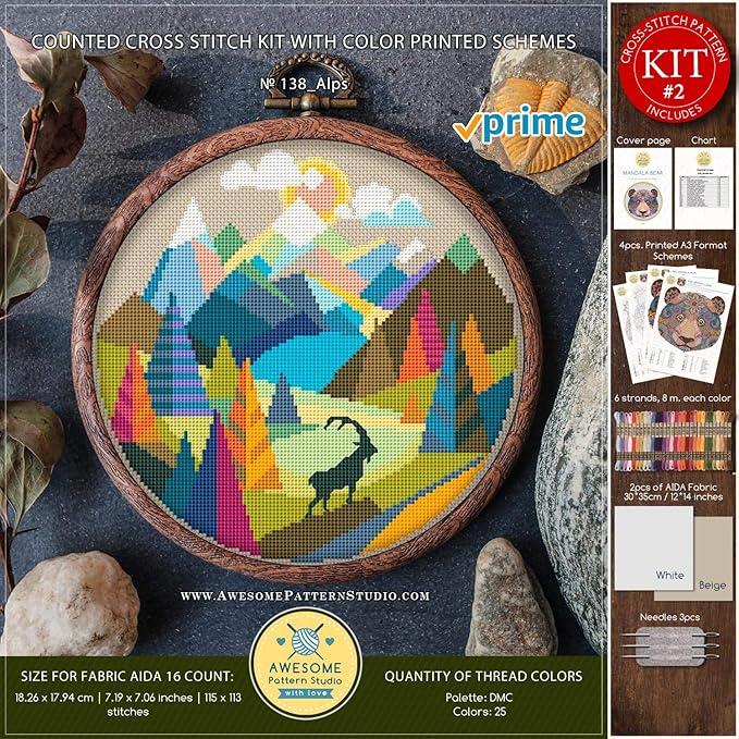 Alps K138 Embroidery Cross Stitch Kit Mountains Skyline
