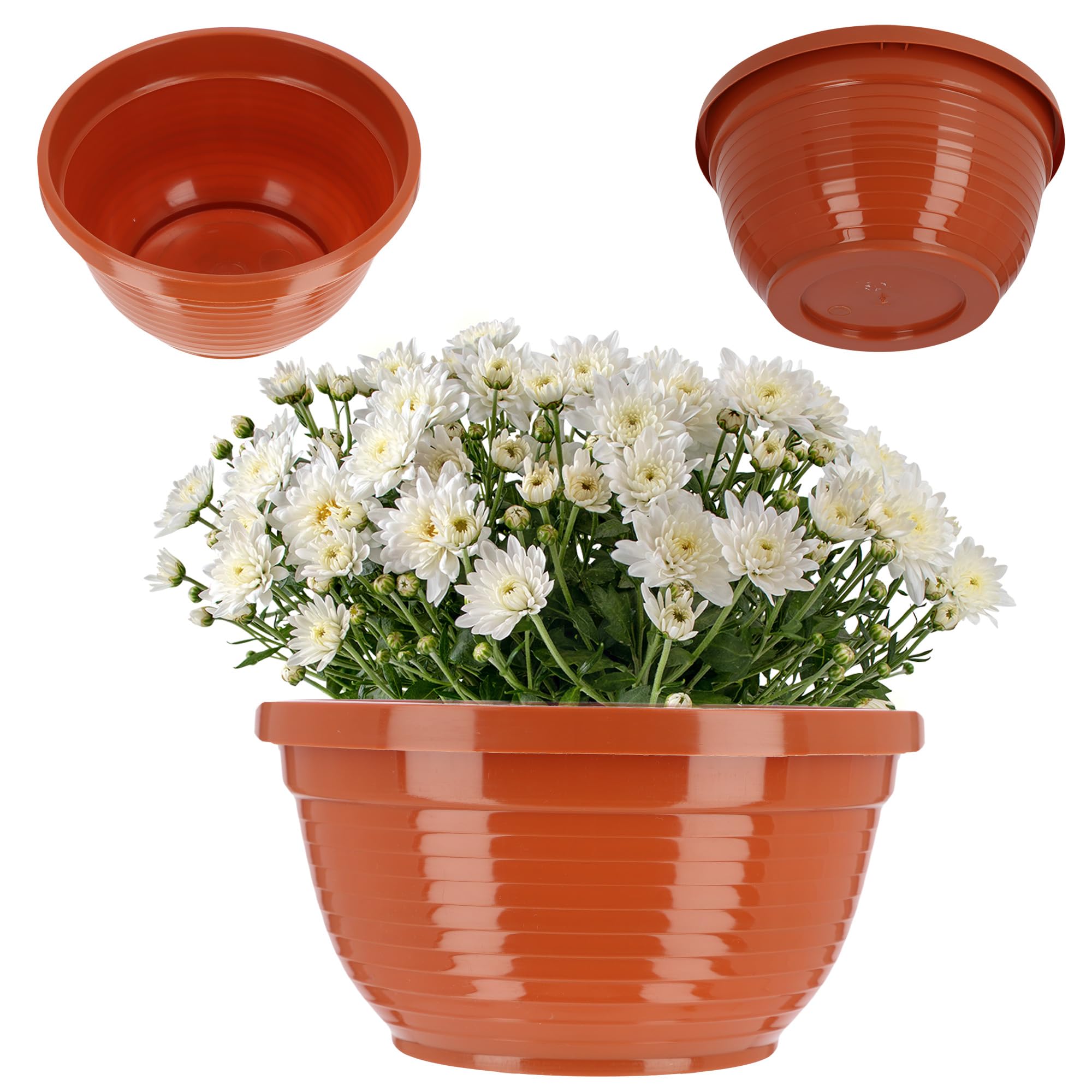 KADAX Flower Bowl, Weatherproof Plastic Plant Pot, Outdoor Planter in Several Colours, Round Plant Bowl for Cemetery, Wide Flower Pot in Various Sizes (⌀18cm, Terracotta)