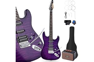 Leo Jaymz 39" Full Size ST Style Electric Guitar Starter Kit with SSH Pickup, 5W Portable Amp, Tuner, Gig Bag, Strap & Accessories (Violet Ocean)