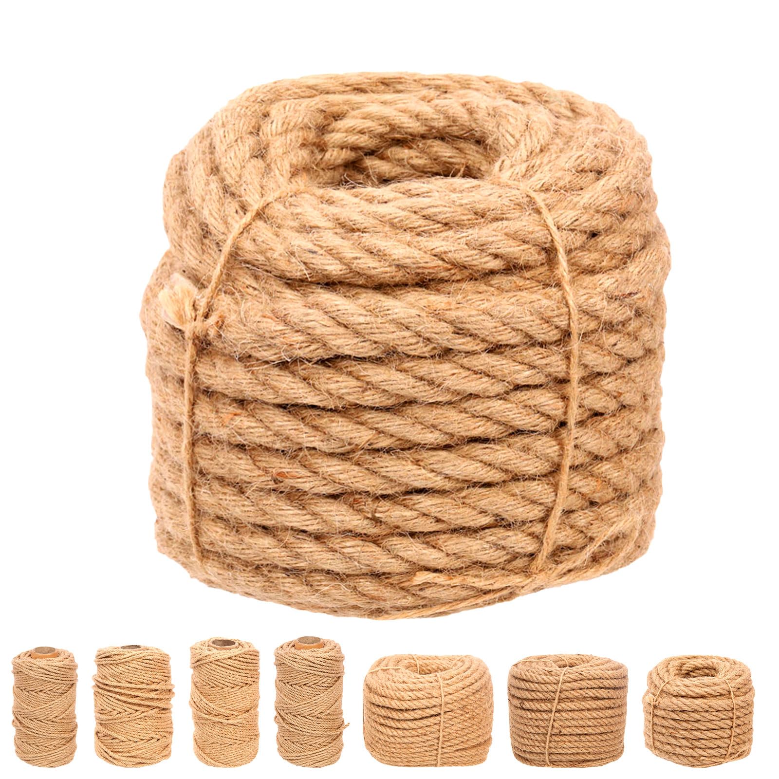 Swpeet 16mm x 49 Feet Natural Brown Jute Twine, Heavy Duty, 1 Roll