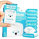 Impossibly Compact Travel Flushable Wipes - 99.5% Water and Aloe - Safe for Sensitive Skin, Hypoallergenic & Unscented - Trav