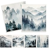 Whaline 6Pcs Dusty Blue Forest Swedish Dishcloths Cotton Kitchen Towels Reusable Absorbent Mountain Forest Dish Towels for Home Party Housewarming Cleaning, 7 x 8 Inch