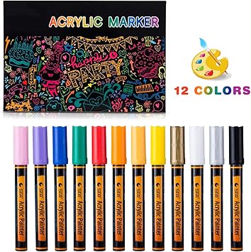 Amazon Kesote アクリルマーカーペン カラーペン 12色入 ガラス 絵画岩 陶器 木製スライス キャンバス マグカップ Diy用 アートマーカー 文房具 オフィス用品